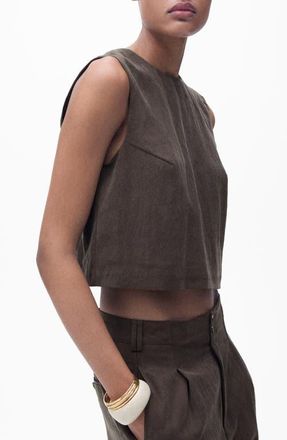 Mango Sleeveless Back Button Crop Top in Brown at Nordstrom, Size X-Large