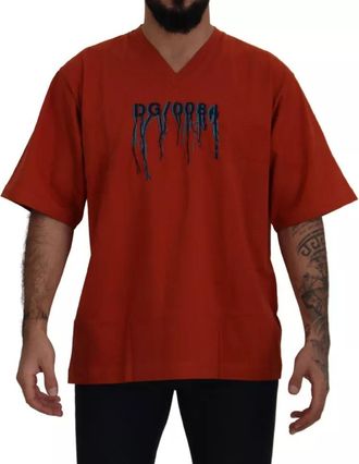 Dolce & Gabbana Red Logo Embroidery Crewneck Cotton Mens T-shirt (Pre-Owned)