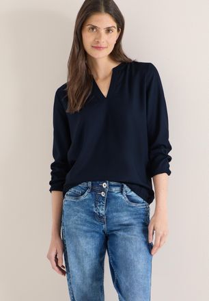 Cecil Langarmbluse CECIL, Damen, Gr. XS (36), universal blau, Web, Obermaterial: 100% Viskose, unifarben, l&auml;ssig geschnitten h&uuml;ftbedeckend, Rundhals, Blusen