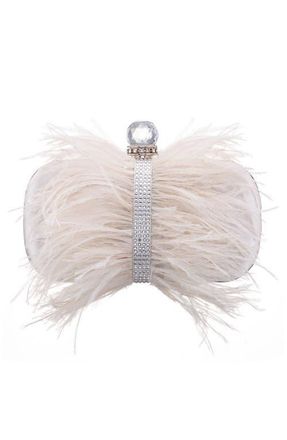 Nina Ostrich Feather Minaudiere in Ivory at Nordstrom