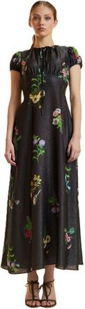 Cynthia Rowley Printed Lurex Midi Dress in Black Floral at Nordstrom, Size 10