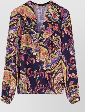 Etro printed ruffled long-sleeve blouse