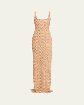 Pamella Roland Crystal Embroidered Tulle Column Gown