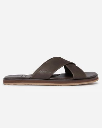 Oliver Sweeney Mens Chesil Logo Detail Sandals in Dark Brown Leather - Size UK 10