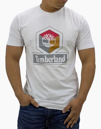 Timberland Mens Timberland Cube Print Logo Mens T Shirts Crew Neck Pullover Casual Cotton Tee - White - Size: 36