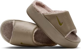 Nike Womens Calm Elevation SE Faux Fur Slides in Brown | IO9723-200