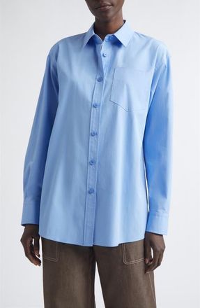 Lafayette 148 New York Oversize Organic Cotton Poplin Boyfriend Shirt in Blue Hydrangea at Nordstrom, Size X-Large/xx-Large