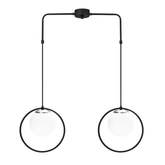 Wonderlamp Regleta techo 2 luces negro forma de aro con esfera de cristal opal