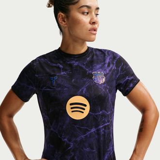 Nike Womens Nike FC Barcelona Away Kobe Dri-FIT Soccer Pre-Match Top in Purple | IQ1291-505