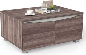 Costway Farmhouse Style Accent Coffee Table with 4 Doors Storage MDF Construction Walnut