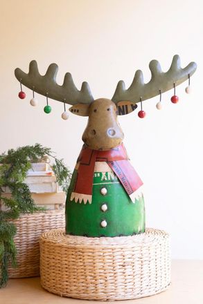 Kalalou Recycled Metal Christmas Moose With Ornaments