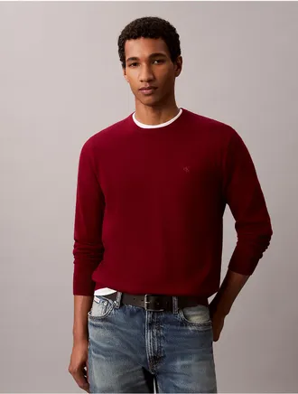 Calvin Klein Mens Merino Wool Classic Sweater - Red - XL