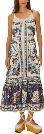 Farm Rio Farm Rio Linen-Blend Ana Tapestry Fish Straps Maxi Dress