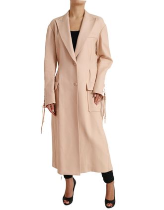Dolce & Gabbana Womens Beige Cotton Single Breasted Long Coat Jacket Acetate Nylon Elastane Clothing