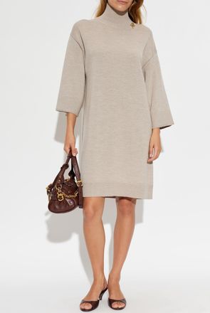 Fabiana Filippi Wool Dress With Appliqu&eacute;, Womens, Beige
