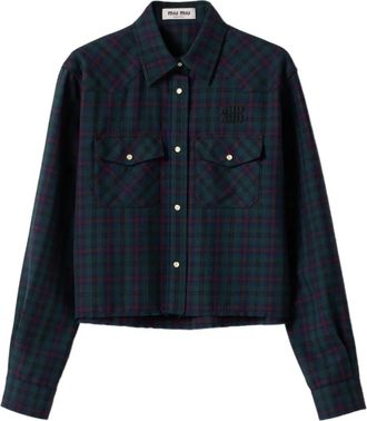 Miu Miu Geruite blouse met drukknoopsluiting - Blauw