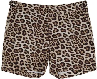 Lords of Harlech Leopard Mens Tailored Swim Short in Leopard Brown at Nordstrom, Size 38