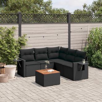 vidaXL Vidaxl - Set De Sof&aacute;s De Jard&iacute;n 6 Piezas Y Cojines Rat&aacute;n Sint&eacute;tico Negro