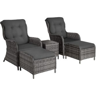 TecTake Conjunto de rat&aacute;n, 2 sillones, 2 taburetes, cojines, 1 mesa, gris