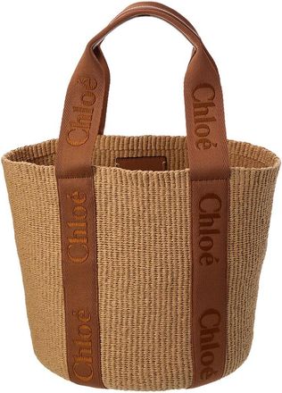 Chlo&eacute; Woody Large Raffia & Canvas Basket Tote