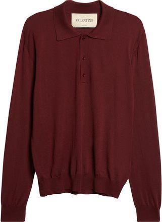 Valentino VLOGO Virgin Wool Polo Sweater in Wine at Nordstrom, Size X-Large