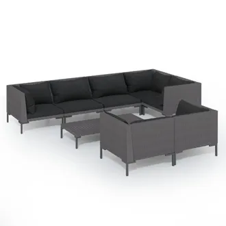vidaXL Set Sof&aacute;s De Jard&iacute;n 8 Pzas Cojines Rat&aacute;n Sint&eacute;tico Gris Oscuro Vidaxl