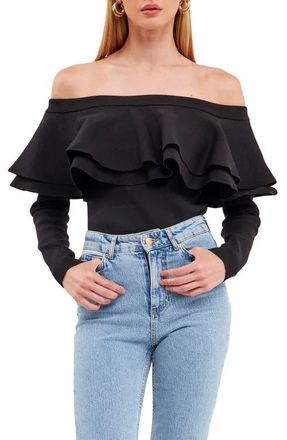 endless rose Off the Shoulder Knit Top in Black at Nordstrom, Size Small