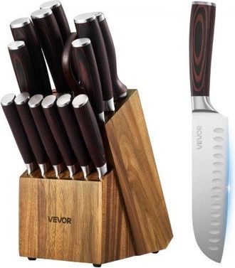 OEM Juego De Cuchillos De Acero Inoxidable De Alto Carbono, Con Bloque De Madera Y Afilador, 15 Piezas, Con Mango Ergon&oacute;mico, Para El Hogar, Dise&ntilde;o Con Bo