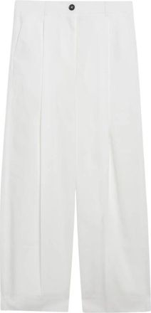 Toteme Single Pleat Cotton Broeken - Dames - Wijde Broeken - Wit - M - Katoen - Broeken