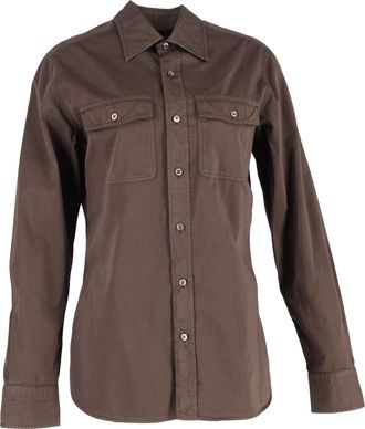 Tom Ford Tom Ford twill overhemd in bruin katoen