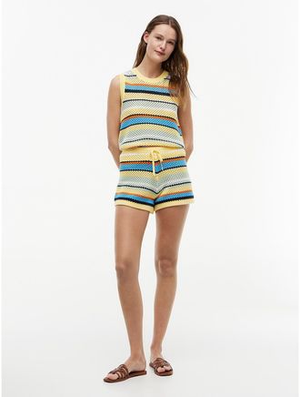 Tommy Hilfiger Womens Striped Crochet Pull-On Short - Yellow - M
