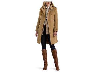 Lauren Ralph Lauren Db Belted Wool W Pu Trim Womens Coat Camel : 2, Polyester/Rayon/Wool