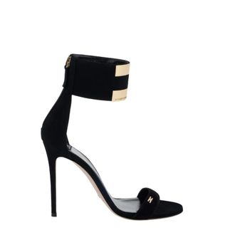 Elisabetta Franchi High Heel Sandals, female, Black, Size: 6 US Suede Sandals with Jewel Logo