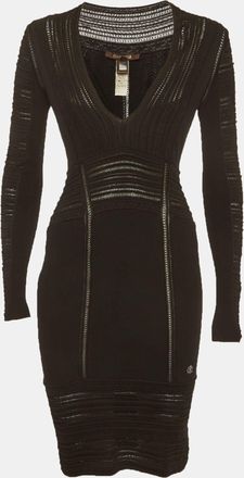 Roberto Cavalli Black Stretch Knit Long Sleeve Dress