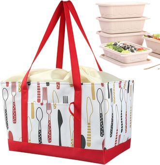 Generic Grocery Shopping Bags, Waterproof Drawstring Foldable Tote, Large Insulated Shopping Bags with Handles, Durable Polyester Material Carry Bag, Foldable