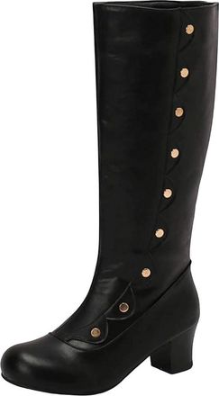 Generic Womens Knee High Boots Rivet Decor Western Style Vintage Long Booties
