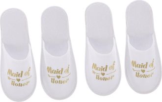 Supvox 2 Pairs Gold Foil Bridesmaid Disposable Fabric Slippers, Closed Toe Wedding Party Footwear for Women, One-Off Lightweight Spa Slippers for Wedding Day