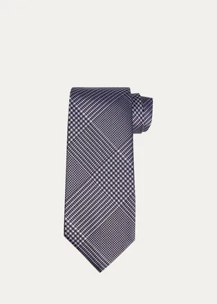 Tom Ford Mens Glen Plaid Linen Tie