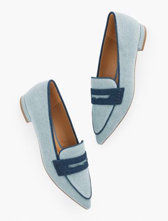 Talbots Scarlet Pointed Toe Denim Loafers - Light - 9M - 100% Cotton Talbots