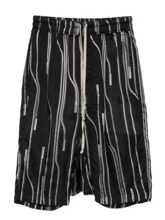 Rick Owens Ricks Pods stripe-pattern drawstring shorts - men - Cupro/Buffalo Horn - 46 - Black
