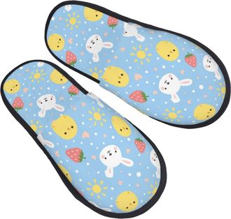Generic Home Slipper Cute Strawberry Bunny And Chicken Pattern Warm Slipper Unisex Fluffy Slippers Non-Slip Scuff Slippers For Bedroom Travel Winter L