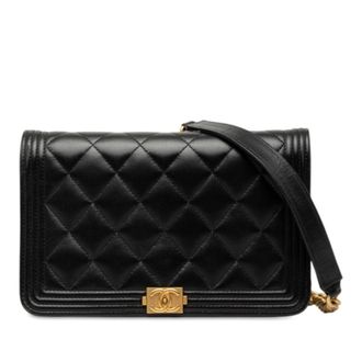 Chanel Boy Chanel Black Leather Chain/Shoulder Wallet (Pre-Owned)
