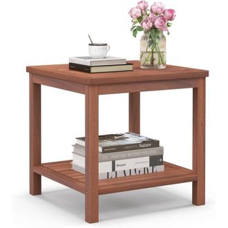 Costway Tavolino Laterale da Giardino in Legno di Acacia, Tavolino Rettangolare Portatile, Tavolino da Caff&egrave; per Interni ed Esterni,Portata 95 kg, 45 x 45 x