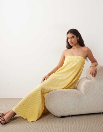 Asos Vestito midi a fascia svasato giallo burro pliss&eacute;