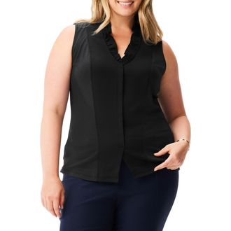 Nic+Zoe Ruffle Around Mixed Media Sleeveless Top in Black Onyx at Nordstrom Rack, Size 2X