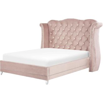 Beliani Beliani - Letto in velluto rosa 180 x 200 cm testiera alta decorata Ayette