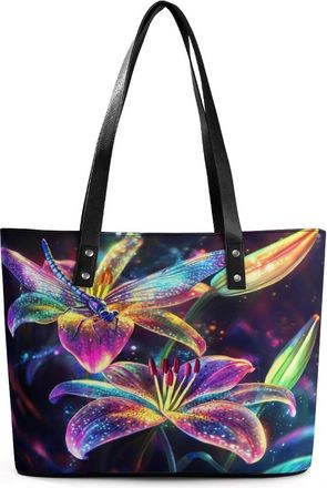 Generic Lily And Dragonfly Tote Bags for Women Cute Shoulder Purses Handbags