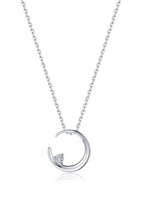 Lafonn Simulated Diamond Crescent Moon Pendant Necklace in Silver at Nordstrom, Size 20