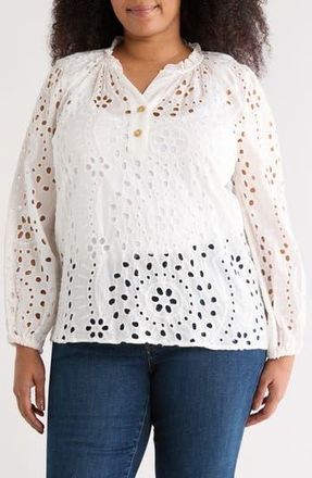 Forgotten Grace Eyelet Button-Up Shirt in White at Nordstrom Rack, Size 3 X
