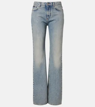Dolce & Gabbana Leather-trimmed straight jeans
